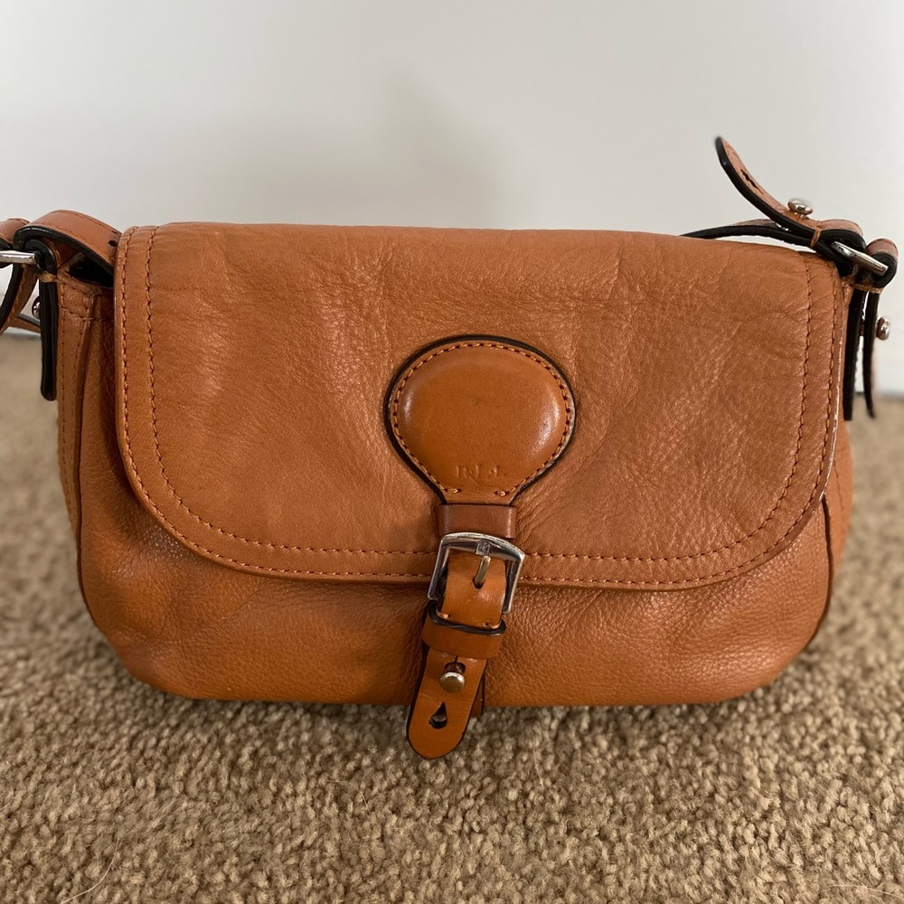 Ralph Lauren genuine leather crossbody bag in saddle brown